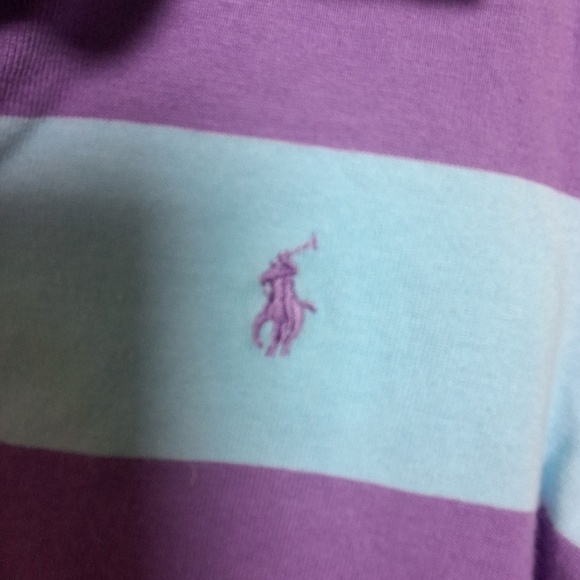 Ralph Lauren Girls' Blue & Purple Stripe Puff Sleeve Rugby Polo Shirt Small New - Picture 7 of 9